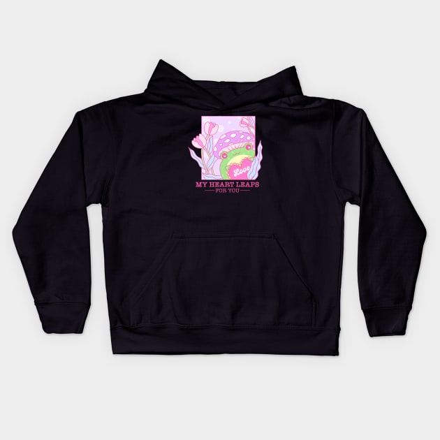 My Heart Leaps For You. Frog In Love. Happy Valentines Day Kids Hoodie by Pop Cult Store
